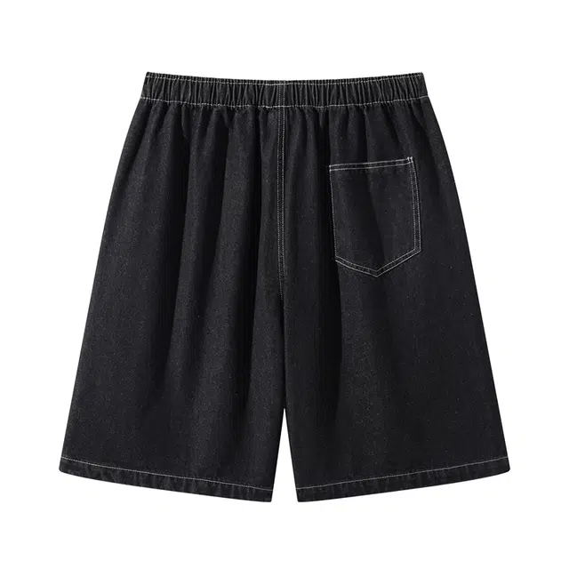 黑恐龙 美式复古高街做旧休闲百搭简约通勤中腰宽松五分牛仔短裤 男女同款