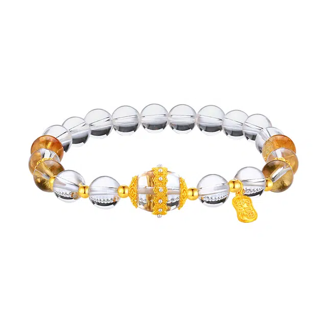 梦金园 招财纳福转运珠 复古时尚清新设计吉祥富贵小众显白百搭#好运天然 白水晶 手串 女款