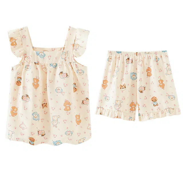 欧诗帛 夏季云朵棉带胸垫吊带小飞袖女士高颜值宽松家居服可外穿睡衣套装 女款