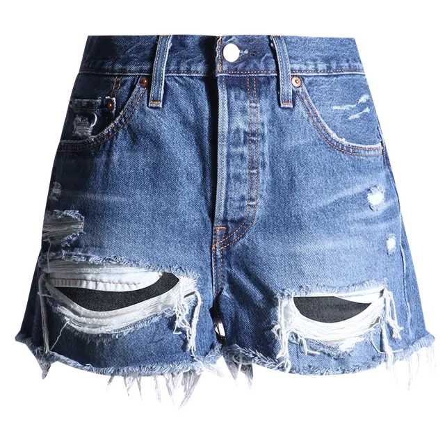 拾籍 复古风格水洗破洞高腰显瘦牛仔短裤女夏日假期辣妹时尚休闲百搭显腿长热裤 女款