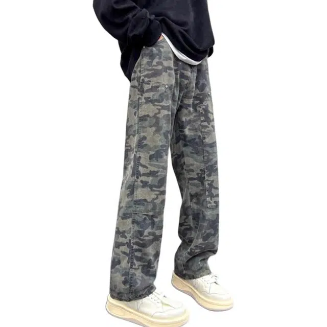 沐诚阳译 伐木登山迷彩男士夏季薄款美式高街直筒宽松运动休闲长裤子工装裤 男款