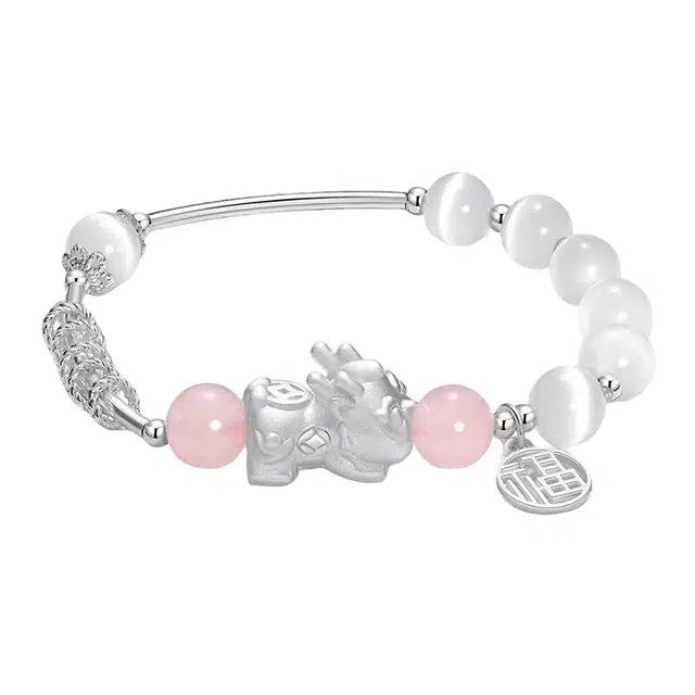 周百福 貔貅宝宝 招财貔貅 招财吞金兽 新中式国风国潮精致大气轻奢气质高级感设计护佑好运 玻璃猫眼 手串 男女同款情侣款