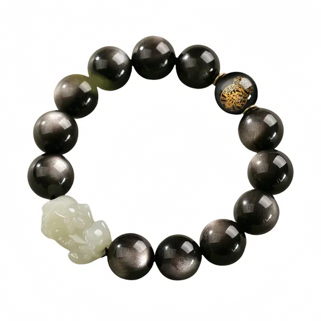 宣华意 十二生肖本命佛 招财貔貅好运佛珠 财源滚滚 诸事顺遂 黑曜石 手串 男女同款情侣款