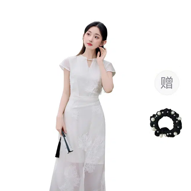 雾闪闪 新中式优雅古典时尚潮流舒适简约短袖连衣裙 女款