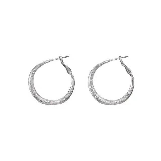 澜耀 银色磨砂素圈 流沙纹理 超闪简约百搭个性小众法式通勤风 合金 耳环 女款