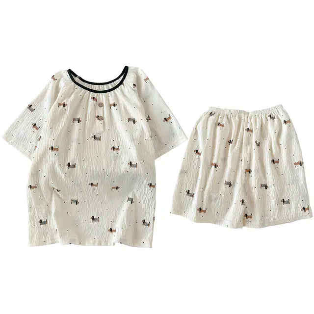 俏韵 圆领卡通夏季云朵棉甜美短袖短裤薄款舒适家居服可外穿睡衣套装 女款