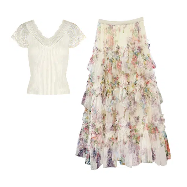 木清清 简约百搭纯欲风短袖上衣与潮流裙子裙装套装 女款