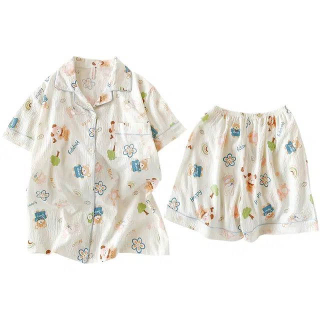 俏韵 翻领夏季云朵棉甜美舒适短袖短裤薄款家居服可外穿睡衣套装 女款