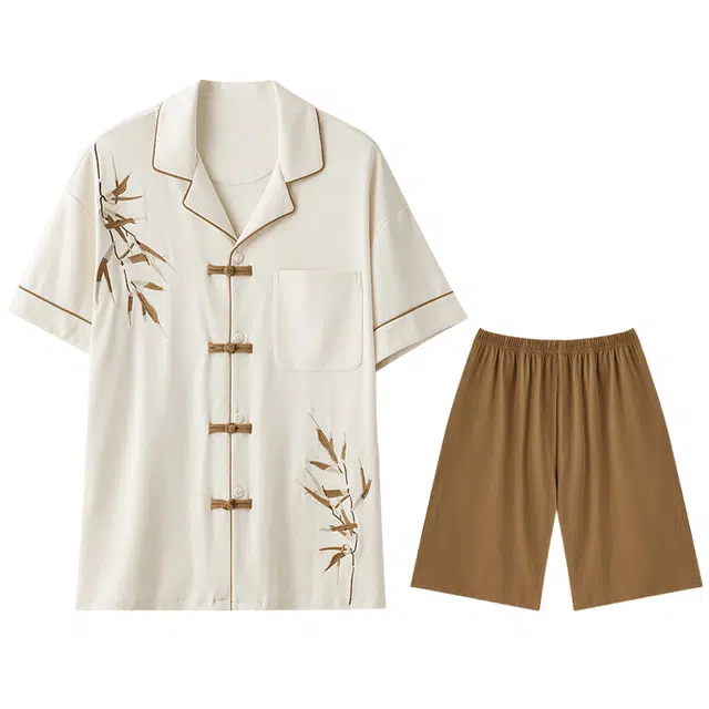 向薇 纯棉男夏季短袖男士男生中国风新中式睡衣套装 男款