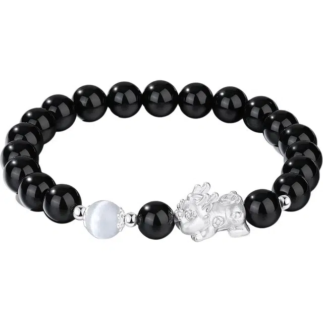 七可 【财源滚滚】 新中式吞金兽八方来财金钱转运 纳福吉祥民族复古小众设计感 #好运 玻璃猫眼 手串 男女同款情侣款