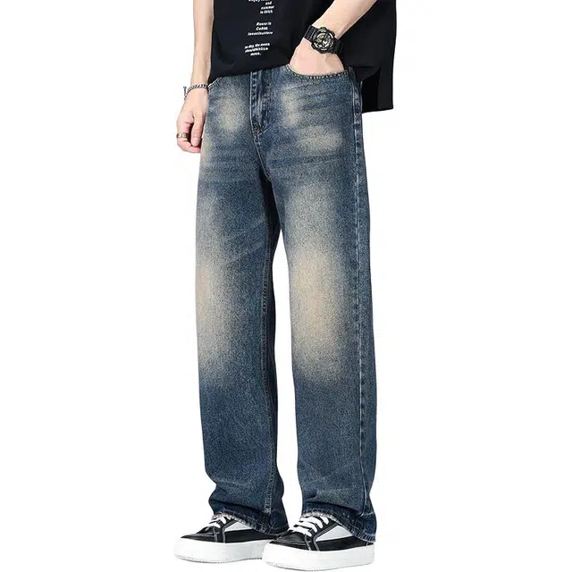 宝米卡 直筒宽松潮牌高街长裤牛仔裤 男女同款