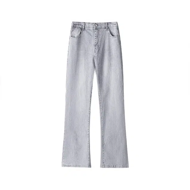 零氏 美式复古水洗做旧高街休闲百搭简约修身弹力微喇直筒牛仔裤 男女同款