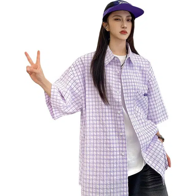 水中花 薄款时尚百搭简约潮流宽松短袖衬衫 女款