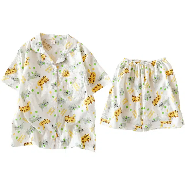 俏韵 翻领卡通猫咪夏季云朵棉可爱甜美短袖短裤薄款舒适家居服可外穿睡衣套装 女款