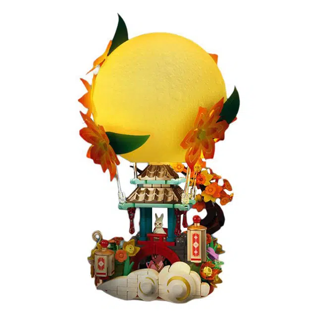 一合鸽 中式国风亭阁月影花好月圆街景建筑立体 拼装模型