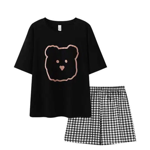 俏韵 圆领夏季可爱甜美短袖短裤薄款家居服可外穿睡衣套装 女款