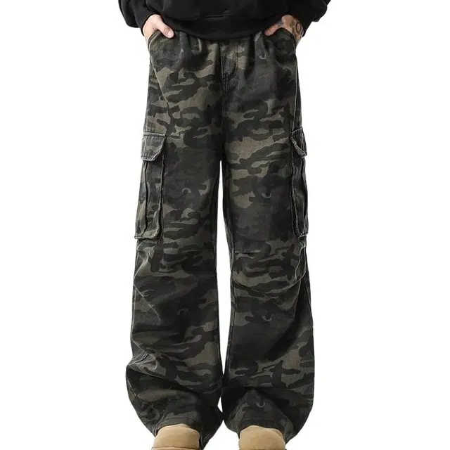 沐诚阳译 美式高街迷彩多口袋男潮牌复古阔腿百搭直筒休闲裤工装裤  男款