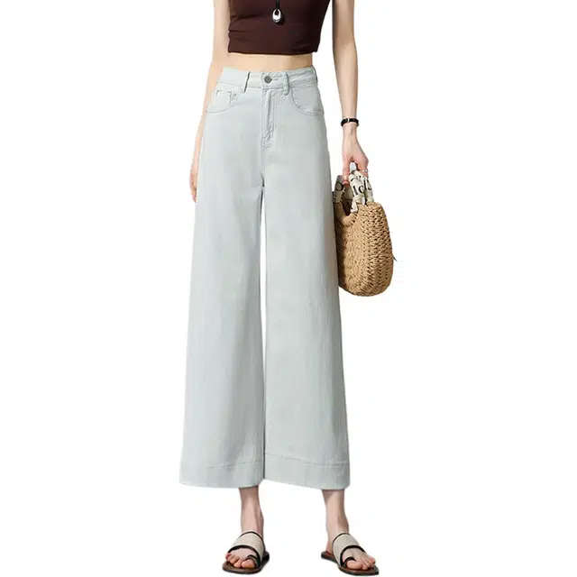 惟熙 薄款高腰垂感直筒裤九分阔腿裤子牛仔裤 女款