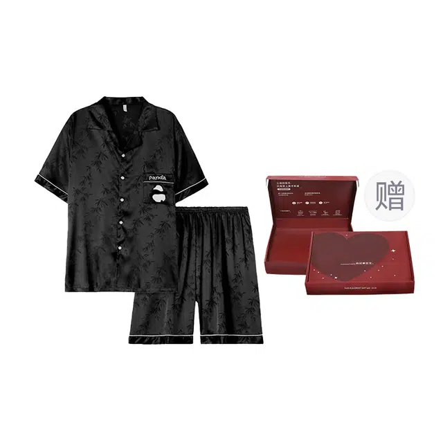 顶瓜瓜 冰丝凉感薄款竹叶熊猫可爱慵懒舒适休闲短袖短裤家居服夏季睡衣礼盒 女款