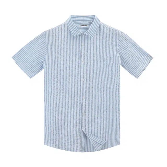 丹宁哲学 夏季舒适轻盈 高档棉感泡泡纱色织条纹衬衫 男款