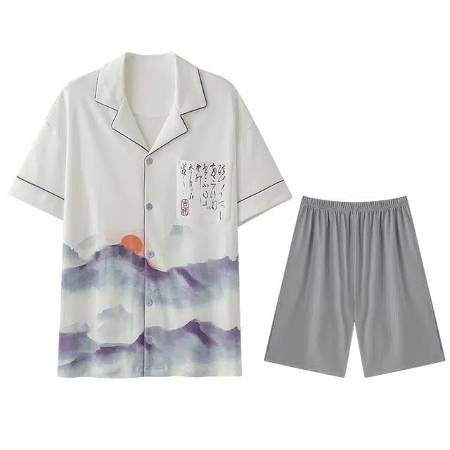 向薇 新中式国潮风纯棉男夏季短袖男士男生睡衣套装 男款