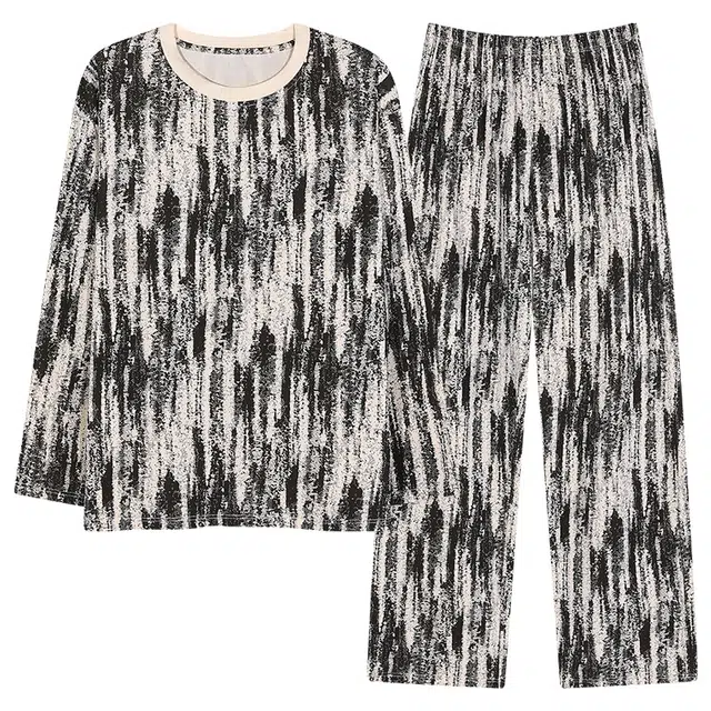 芬腾可安 家居服纯棉经典简约带胸垫一体式轻熟风亲肤遮肉柔软韩版轻盈外出可穿长袖长裤秋冬季睡衣套装 女款