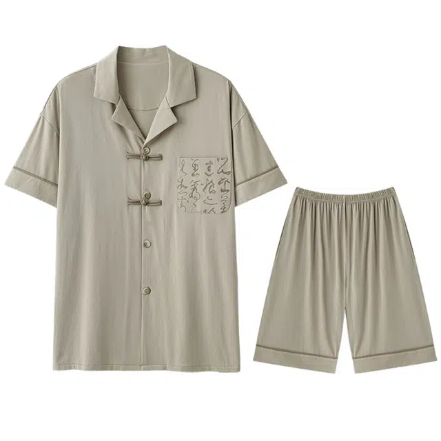 向薇 中国风纯棉家居服短袖五分裤夏季睡衣套装 男款
