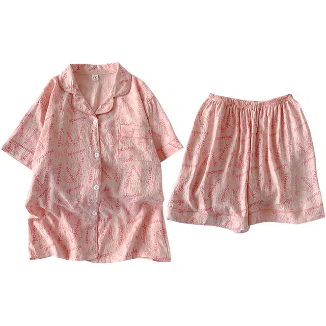 俏韵 翻领夏季云朵棉可爱甜美短袖短裤薄款舒适家居服可外穿睡衣套装 女款