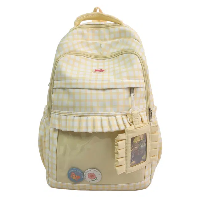 笛贝嘉 日系格子大容量森系百搭通勤甜美 尼龙 双肩包 常规 女款 多色