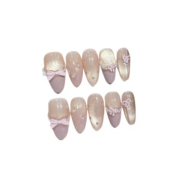 几多萌 蝴蝶芭蕾 手工穿戴甲高级感小清新春夏波点猫眼美甲可拆卸  椭圆裸色裸色 猫眼