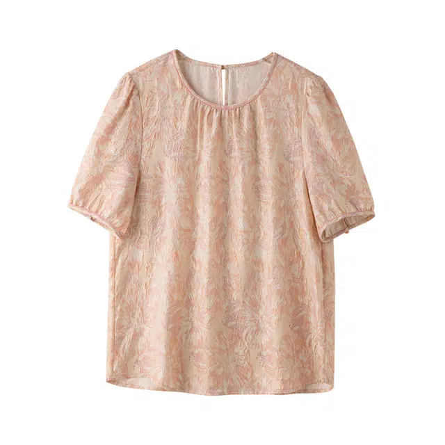 着西 高端法式轻熟气质桑蚕丝粉金花朵衬衫 女款