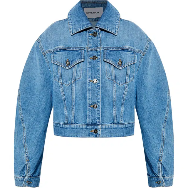 纪梵希 翻盖胸袋宽松长袖牛仔外套 女款 蓝色