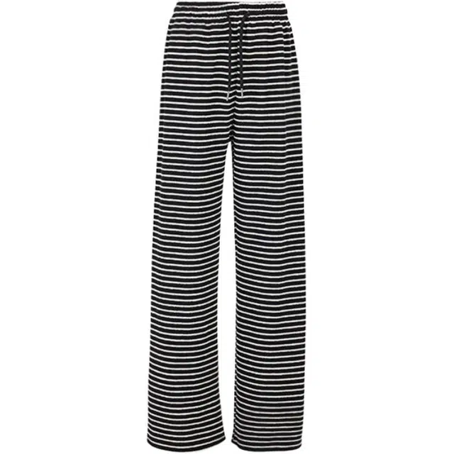 拾籍 假日休闲百搭高腰条纹抽绳设计直筒休闲裤女街头时尚遛弯裤宽松舒适垂感阔腿裤 女款