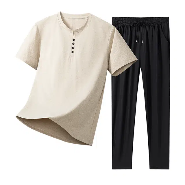 老爷车 冰丝老钱风中老年短袖长裤休闲运动套装 男女同款