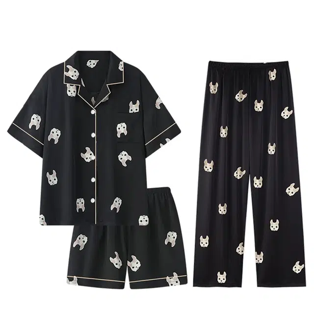 俏韵 翻领卡通夏季短袖短裤大码薄款凉感家居服可外穿睡衣套装 男款