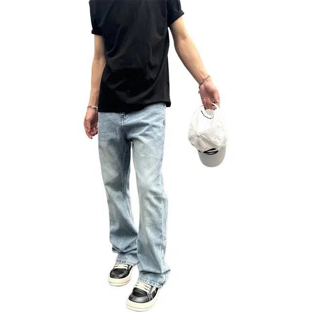 徐百货 美式高街复古水洗做旧直筒裤微喇百搭垂感裤子牛仔裤 男女同款