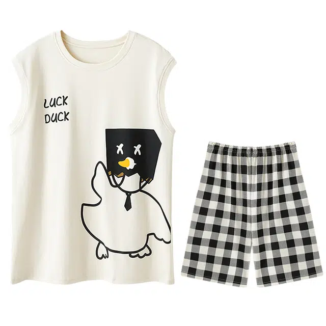 向薇  纯棉女夏季无袖女士女生家居服睡衣套装 女款