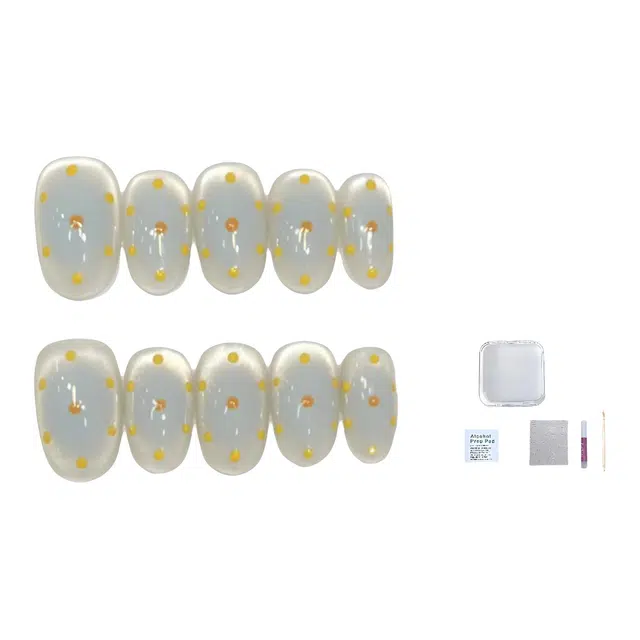 几多萌 蓝色泡泡 可爱波点玻璃珠猫眼美甲片短款纯手工穿戴甲  短圆蓝色渐变 猫眼