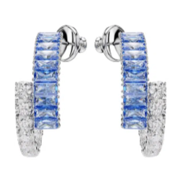 Swarovski Mixed Design Rhodium Plated Earrings Blue