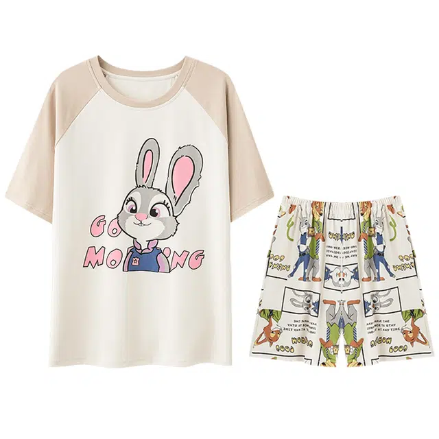 向薇 纯棉女夏季短袖女士女生公主风可爱学生睡衣套装 女款