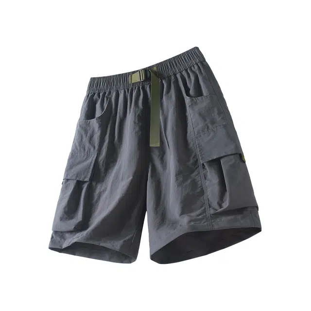 爱肯 复古高街吸湿速干舒适时尚简约纯色水洗做旧大口袋宽松休闲百搭户外运动透气工装短裤 男女同款
