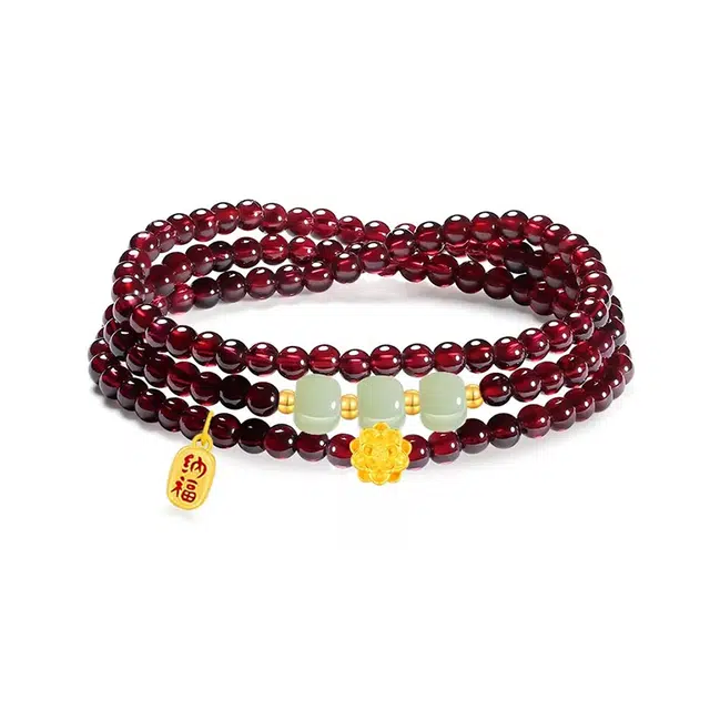 【赭琼】 眰恦 好运莲莲 新中式国风 百搭 小众设计 三圈珠串 旺桃花 养气血 旺事业#好运天然石榴石手串 男女同款情侣款
