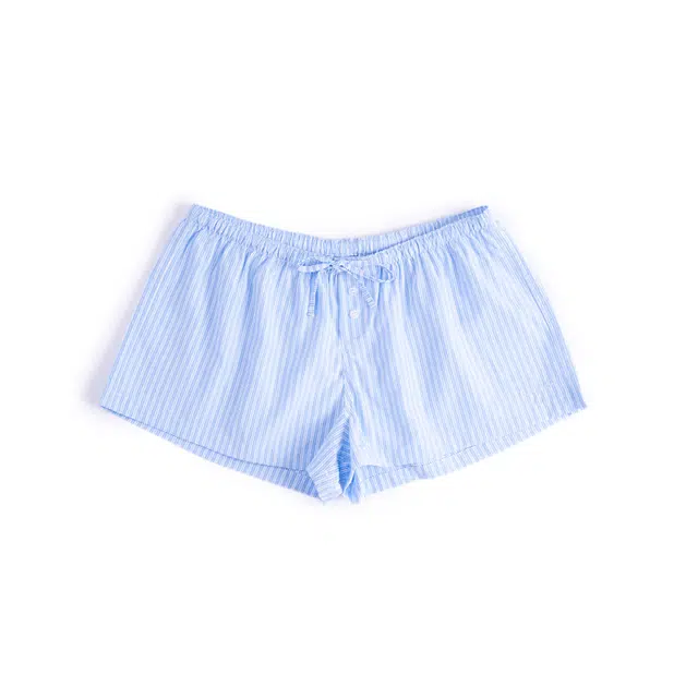 靴下物 薄款夏季外穿条纹中腰短裤纽扣抽绳居家睡裤 女款