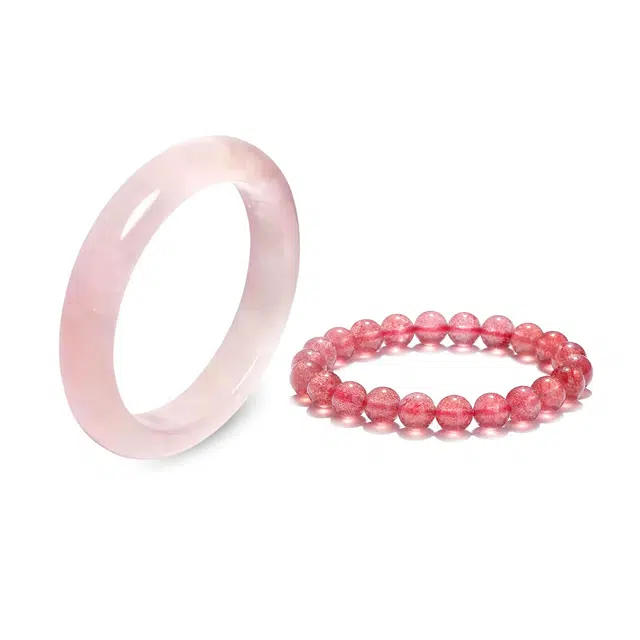 周纪福 桃花新中式甜美粉嫩蜜桃冻爱情转运恋爱磁场 小众显白百搭可爱通勤风 好运天然 粉水晶 手镯 女款