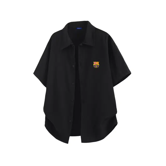 巴塞罗那足球俱乐部 冰丝凉感透气轻薄亲肤柔软纯色宽松百搭翻领短袖衬衫 男女同款