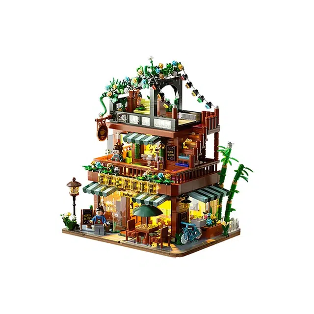 格薇拉 熊猫治愈系咖啡屋建筑街景 拼装模型