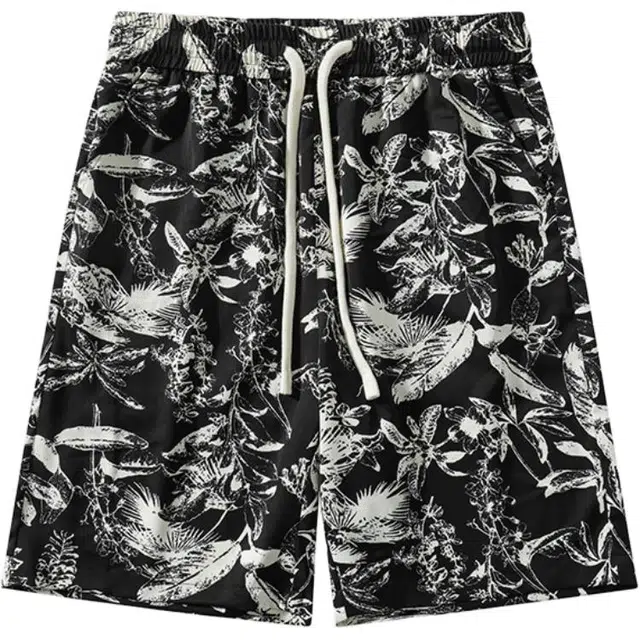 零氏  透气舒适简约百搭满印系带五分休闲短袖 男女同款