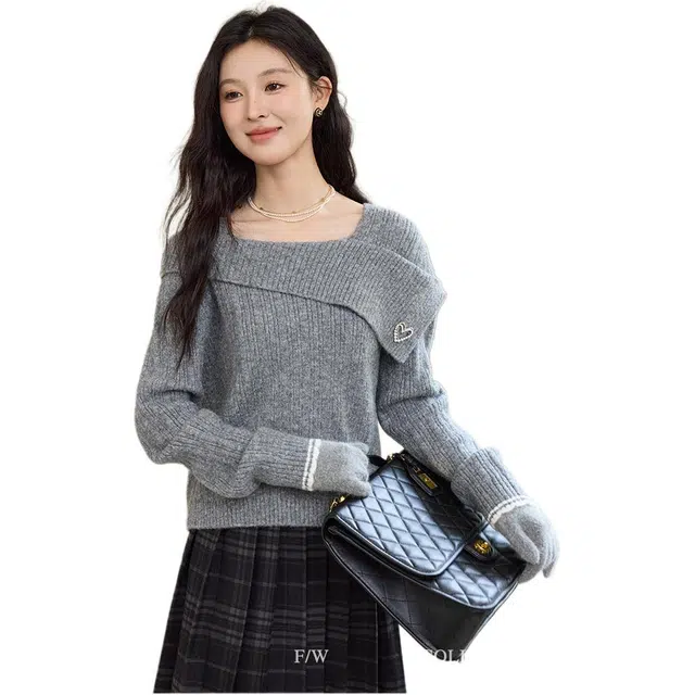 鹿向南 高级感宽松加厚上衣女毛衣 女款 灰色