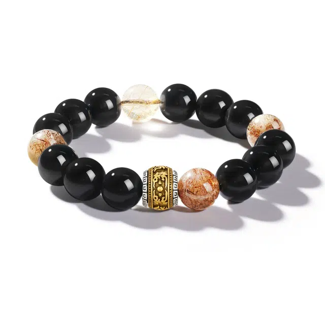 央创时尚 中国黄金 六字箴言转经筒 考公考研考试上岸 高颜值新中式国风招米转运珠 小众轻奢本命年 表白礼盒装#好运天然 黑曜石 手串 男款