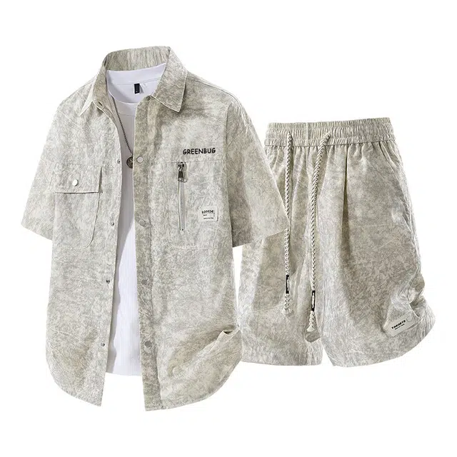 虫小绿 休闲服装两件套青少年大码扎染衬衫套装 男女同款